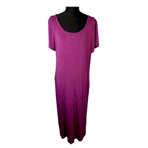 J. Jill Womens Plum Maxi Dress Sz M Soft Lagenlook Loose Short Sleeve Flowy Cozy